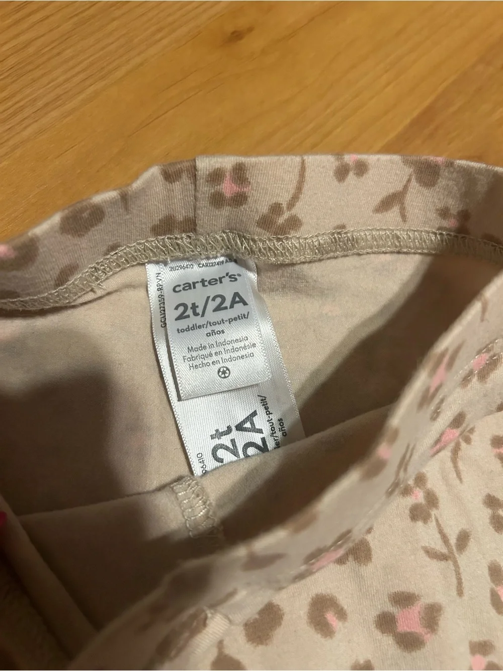 Carter's Cream Toddler Floral Print Leggings with Pink & Taupe Accents Size 2T